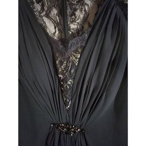 LM Collection Womens Gold Ruched Lace Short Sleeve Gown Size 6 NWT